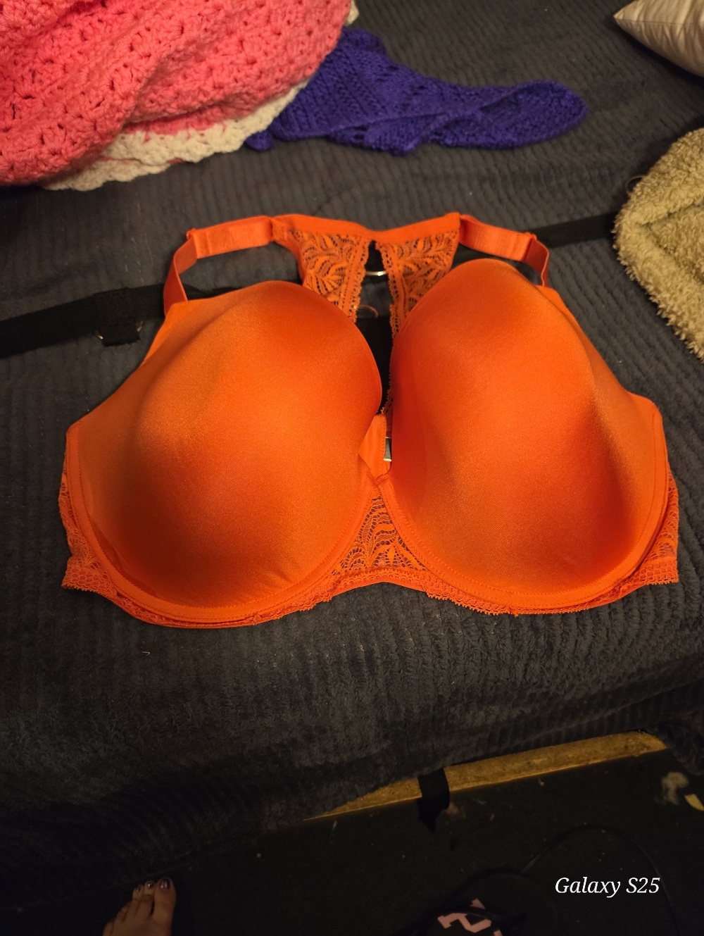 Orange Lace-Back T-Shirt Bra - Women Intimates